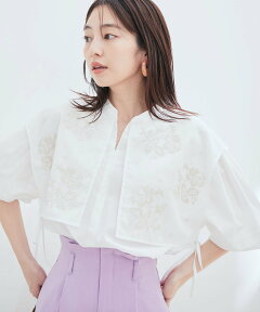 【SALE／40%OFF】VIS クロスステッチカラーブラウス ビス トップス シャツ・ブラウス ホワイト グリーン ネイビー