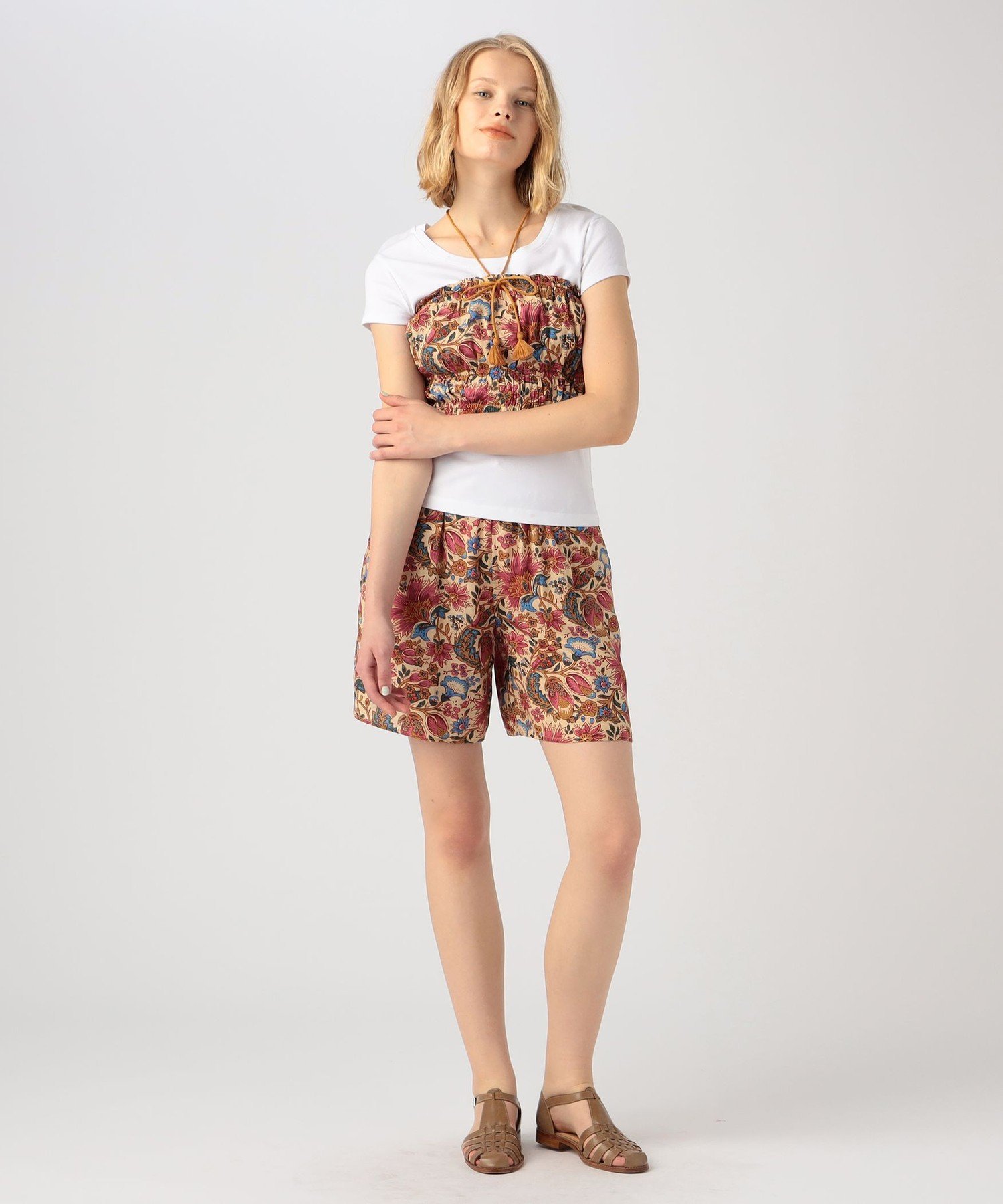 【SALE／40%OFF】SOULEIADO レーヨンエテプリント ビスチェ トゥモローランド トップス シャツ・ブラウス ベージュ ブルー