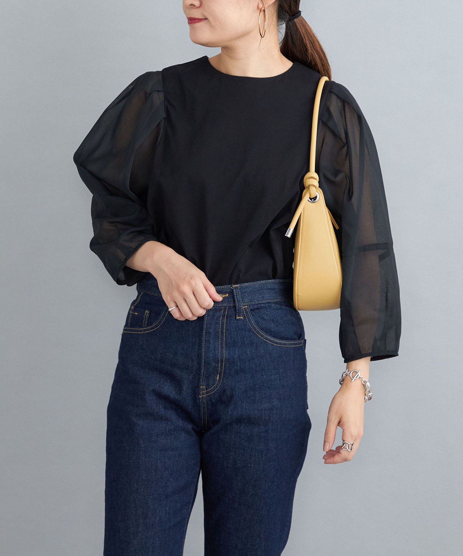 【SALE／50%OFF】SHIPS WOMEN シアースリーブデザインプルオーバー シップス トップス その他のトップス ブラック ベージュ【送料無料】のサムネイル