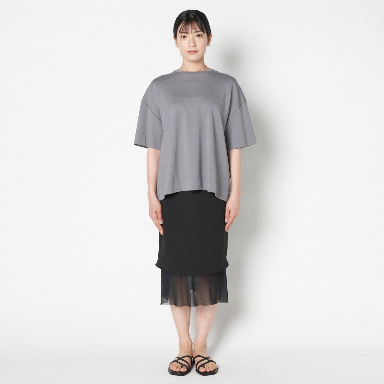 HELIOPOLE CREPE & SHEER COMBI SK エリオポール スカート その他のスカート グリーン ブラック