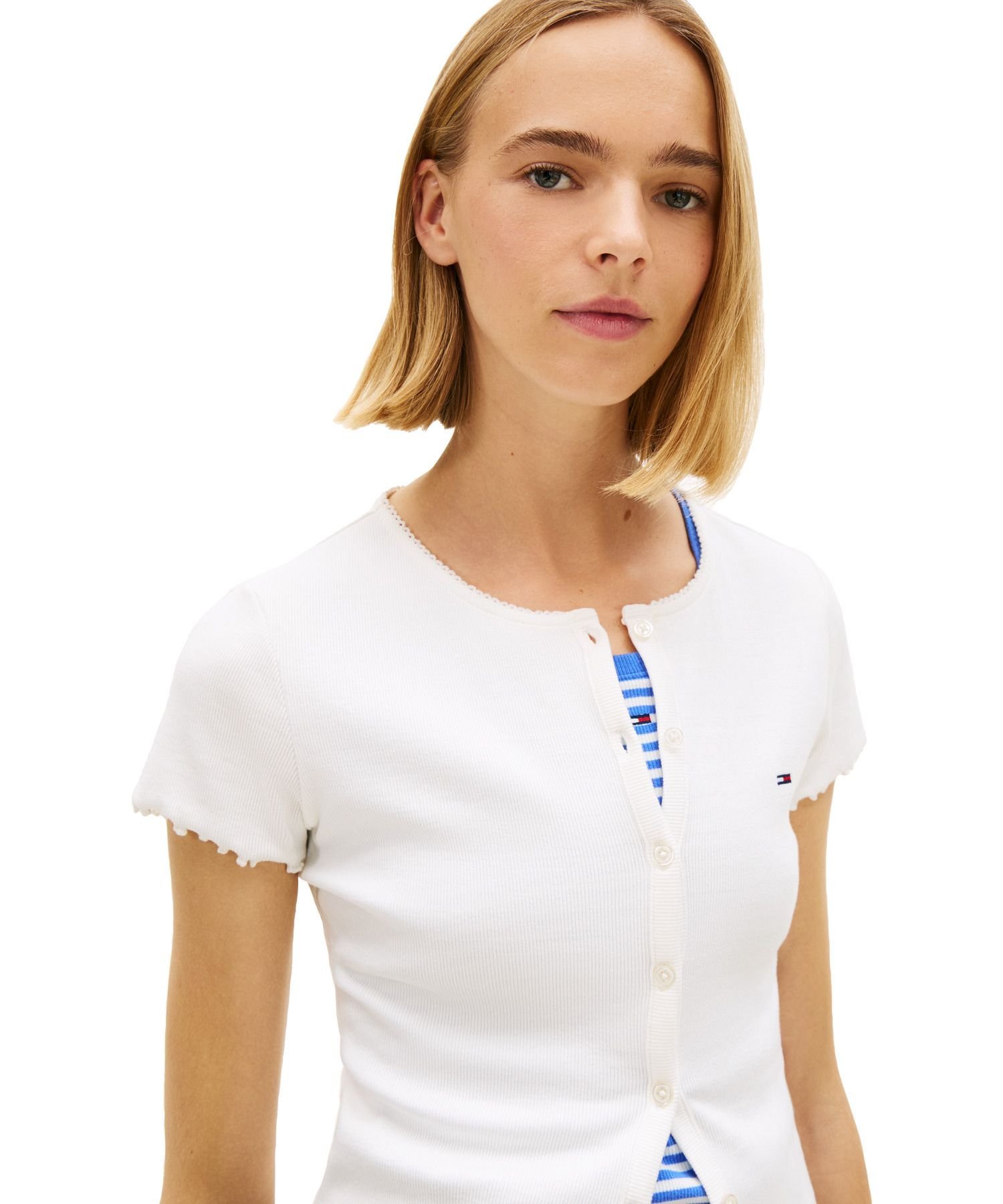 TOMMY JEANS リブショートスリーブトップ トミーヒルフィガー トップス カットソー・Tシャツ ブラック ホワイト【送料無料】
