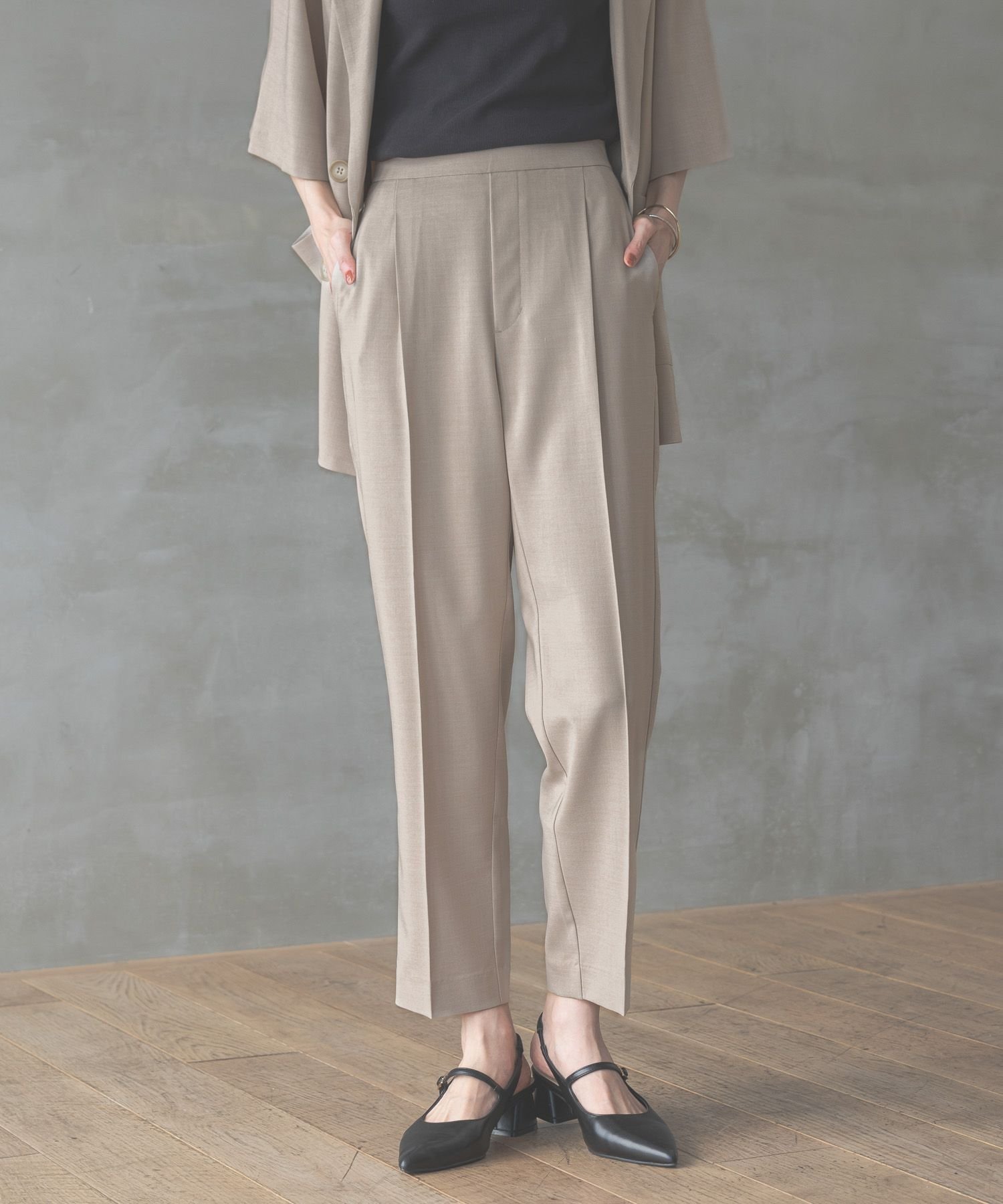 【SALE／55%OFF】GLOBAL WORK お手入れラクラクセットアップ/テーパードパンツ/290033 グローバルワーク パンツ その他のパンツ グリーン ブラック ベージュのサムネイル