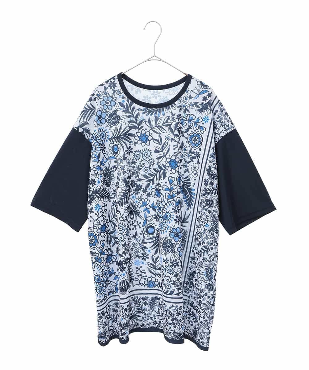 HIROKO BIS GRANDE 【大きいサイズ】フラワープリントチュニックカットソー /洗濯機で洗える ヒロコ ビス グランデ ワンピース・ドレス チュニック オレンジ ブルー【送料無料】