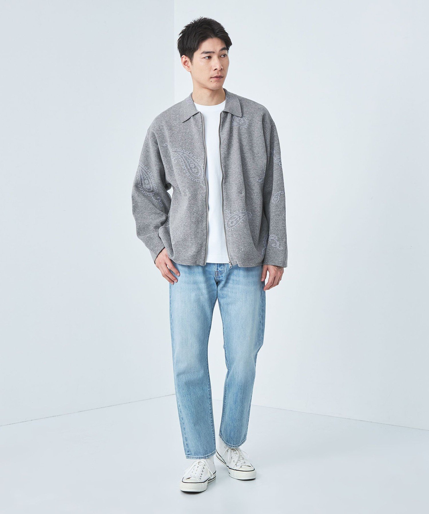 【SALE／50%OFF】UNITED ARROWS green label relaxing 【別注】＜ELEPHANT BRAND＞ペイズリー ニットブルゾン ユナイテッドアローズ アウトレット トップス カーディガン ブラック グレー【送料無料】