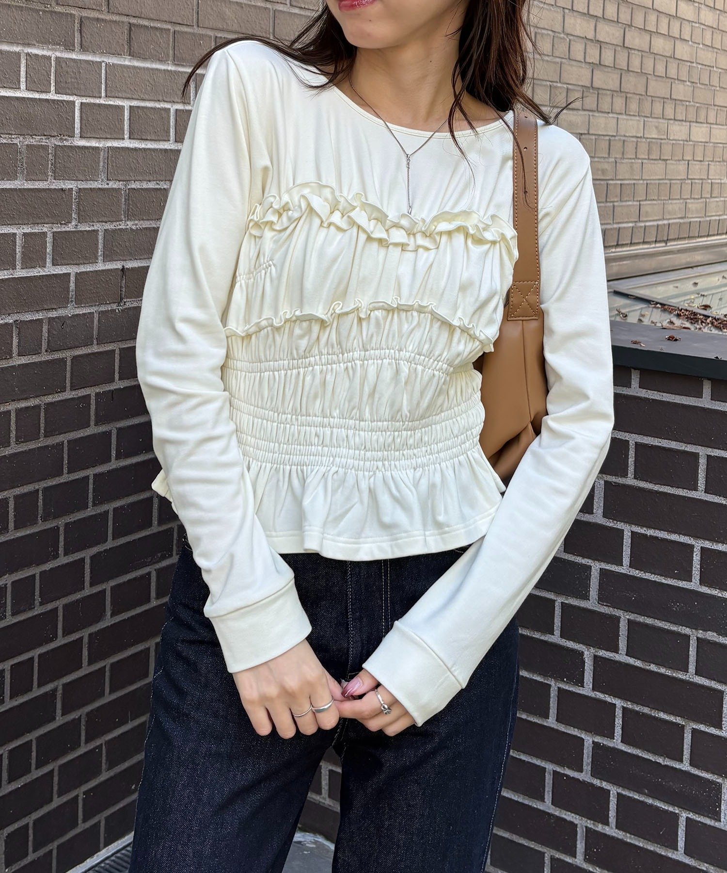 CAPRICIEUX LE'MAGE 【体感+4°C】ベアシャーリング裏起毛トップス カプリシュ レマージュ トップス カットソー・Tシャツ グレー ブラック ホワイト【送料無料】