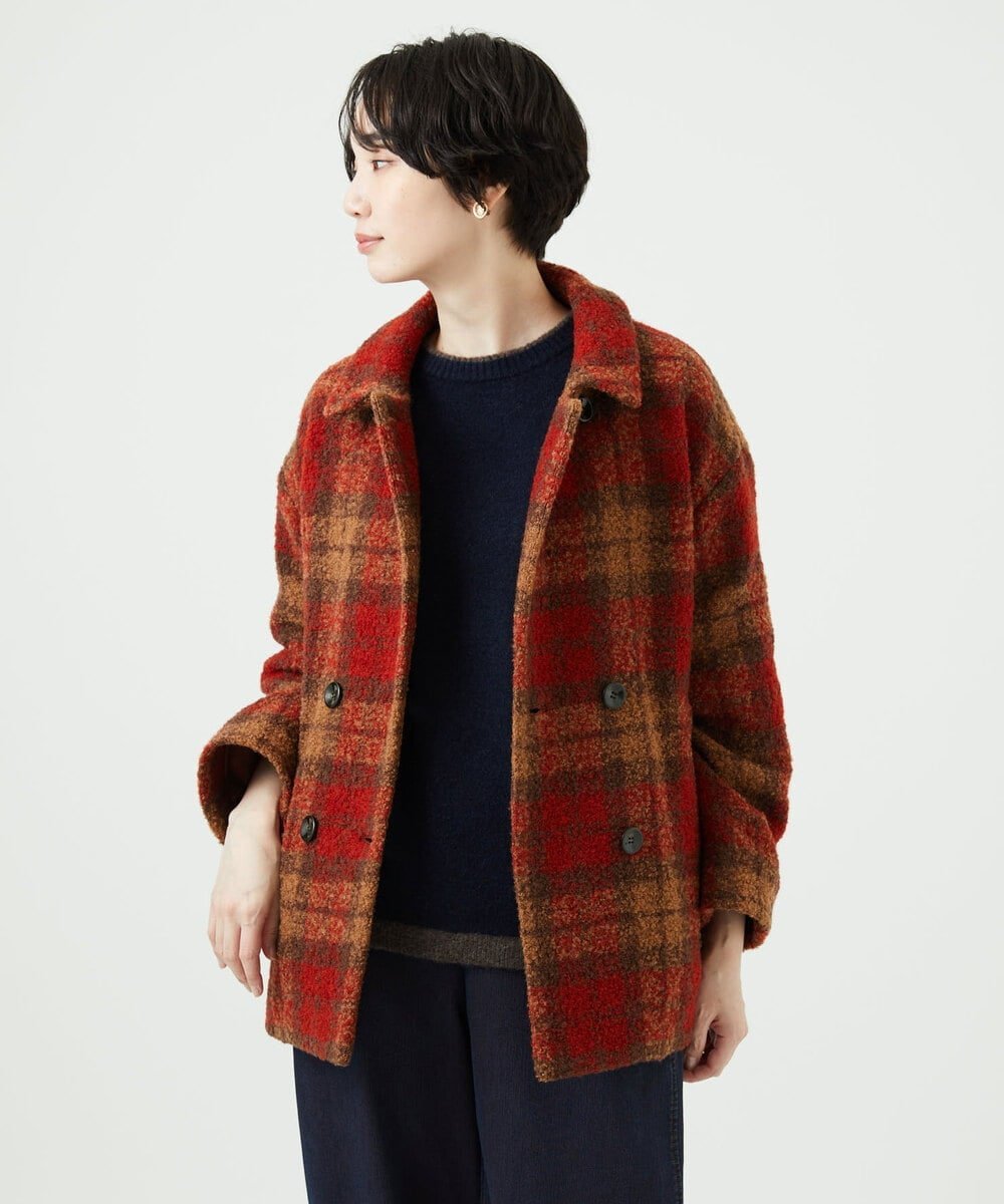 【SALE／50%OFF】GIANNI LO GIUDICE [日本製]ループチェックウールコート ジャンニロジュディーチェ ジャケット・アウター ピーコート オレンジ ネイビー【送料無料】