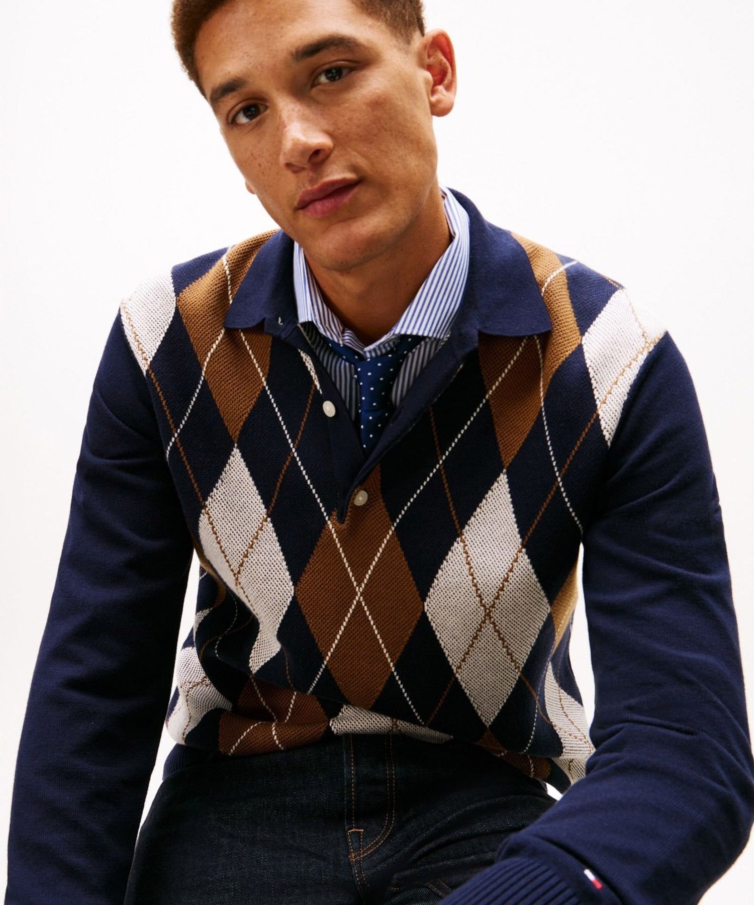 TOMMY HILFIGER アーガイルラグビーセーター トミーヒルフィガー トップス ニット ネイビー【送料無料】