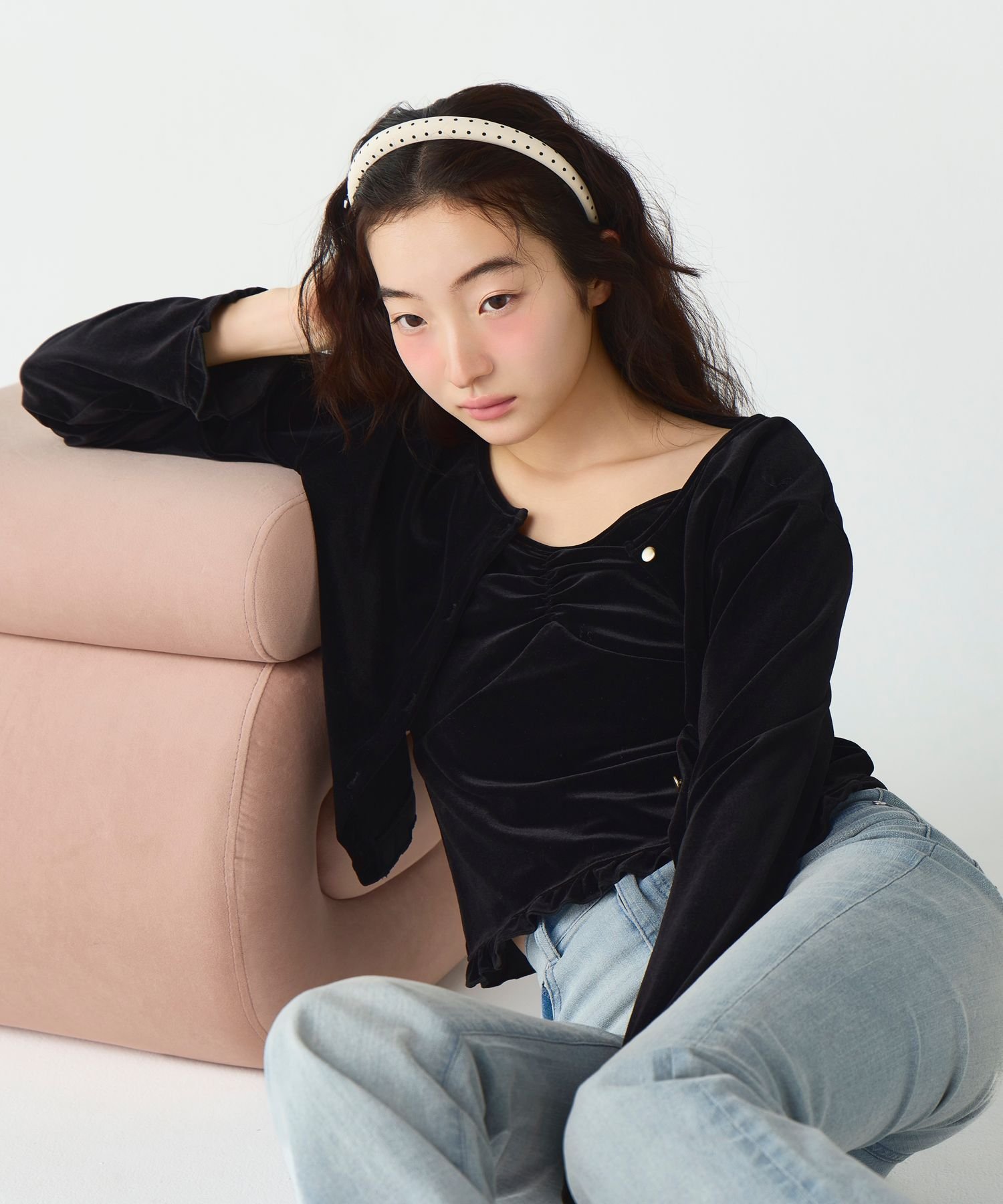 Heather ベロアフリルカット2P ヘザー トップス カットソー・Tシャツ ブラック ピンク ホワイト