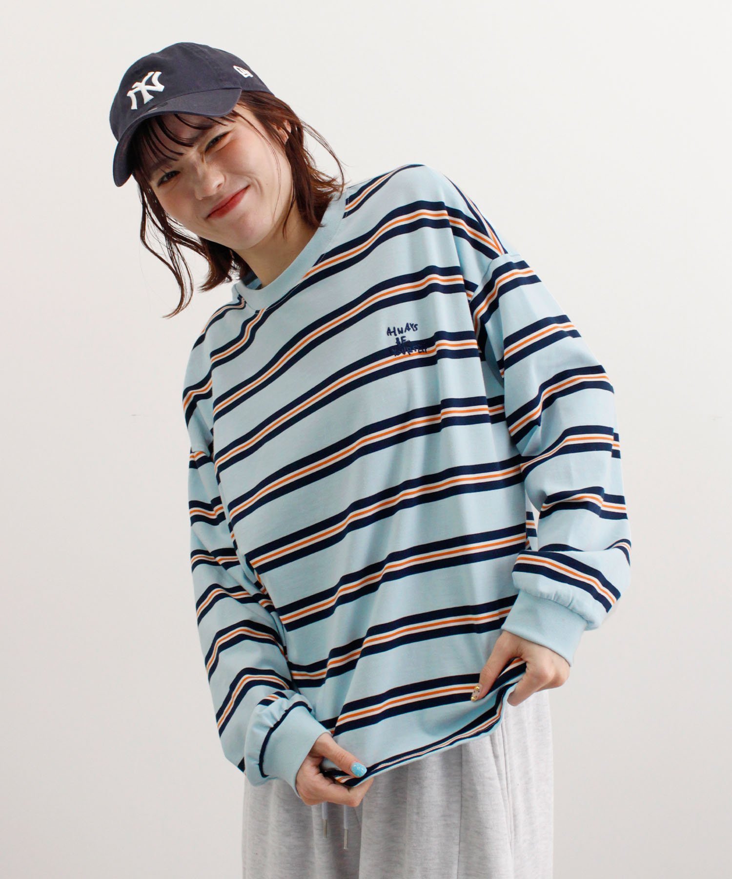 Futier Land ロゴ刺繍ボーダーロンT フューティアランド トップス カットソー・Tシャツ ホワイト グレー ブルー ネイビー【送料無料】
