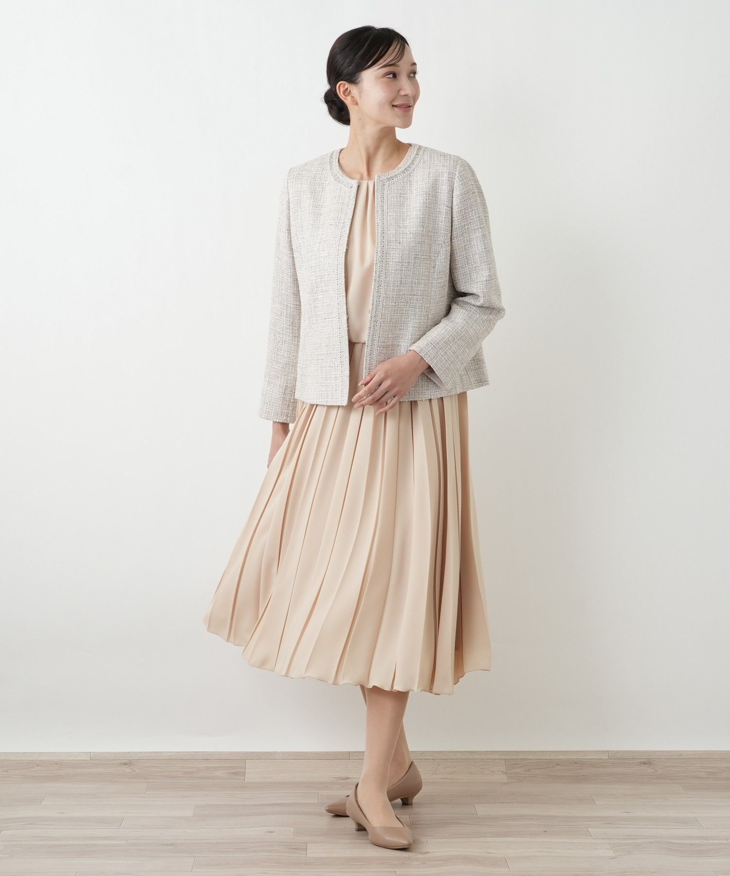 Leilian PLUS HOUSE 【店頭人気】ファンシーツイードジャケット レリアン プラスハウス ジャケット・アウター テーラードジャケット・ブレザー ベージュ