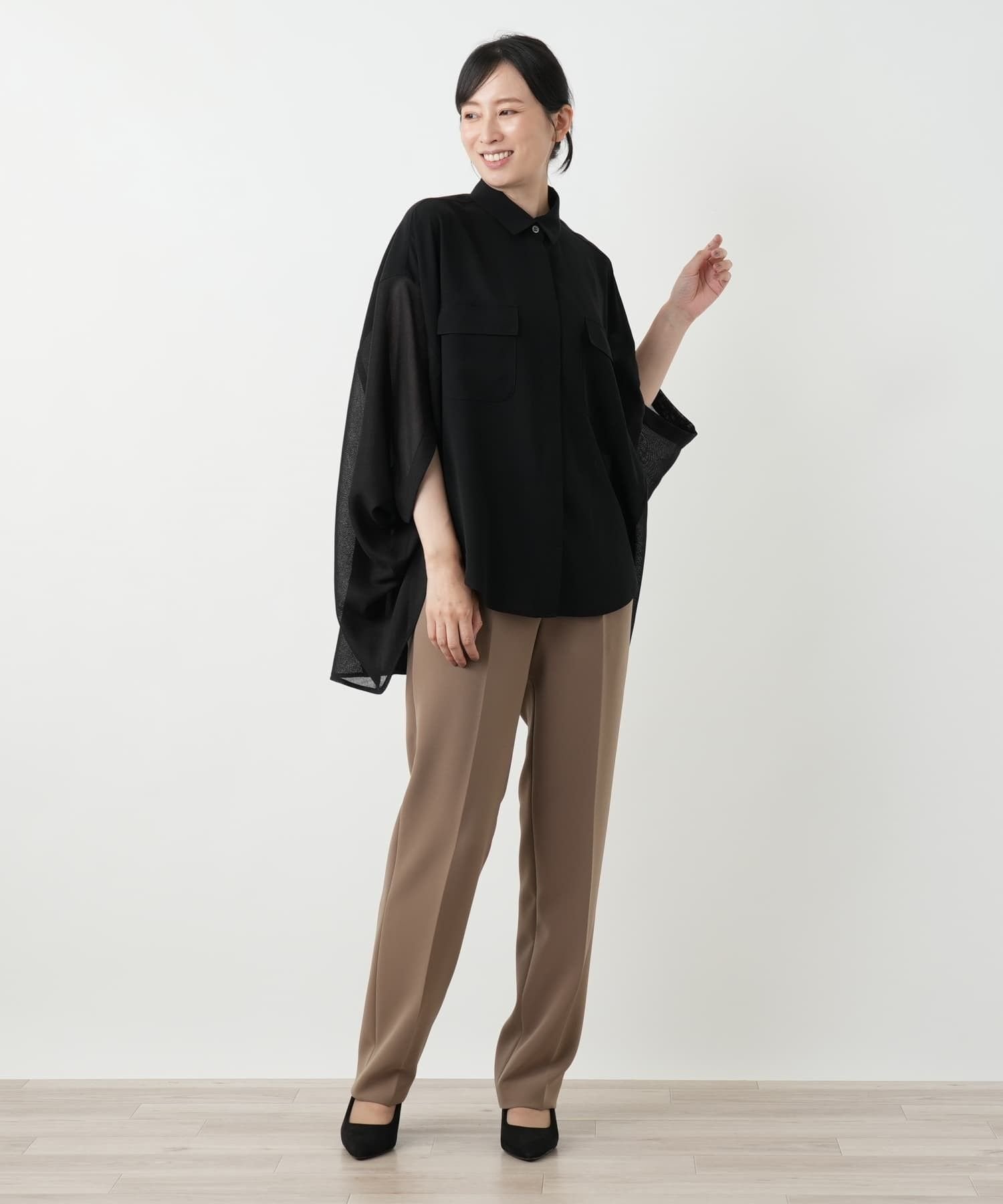 【SALE／48%OFF】Leilian ポンチョ風ブラウス レリアン トップス シャツ・ブラウス ブラック【送料無料】 stylife-15576926 Rakuten Fashion サンプル画像2