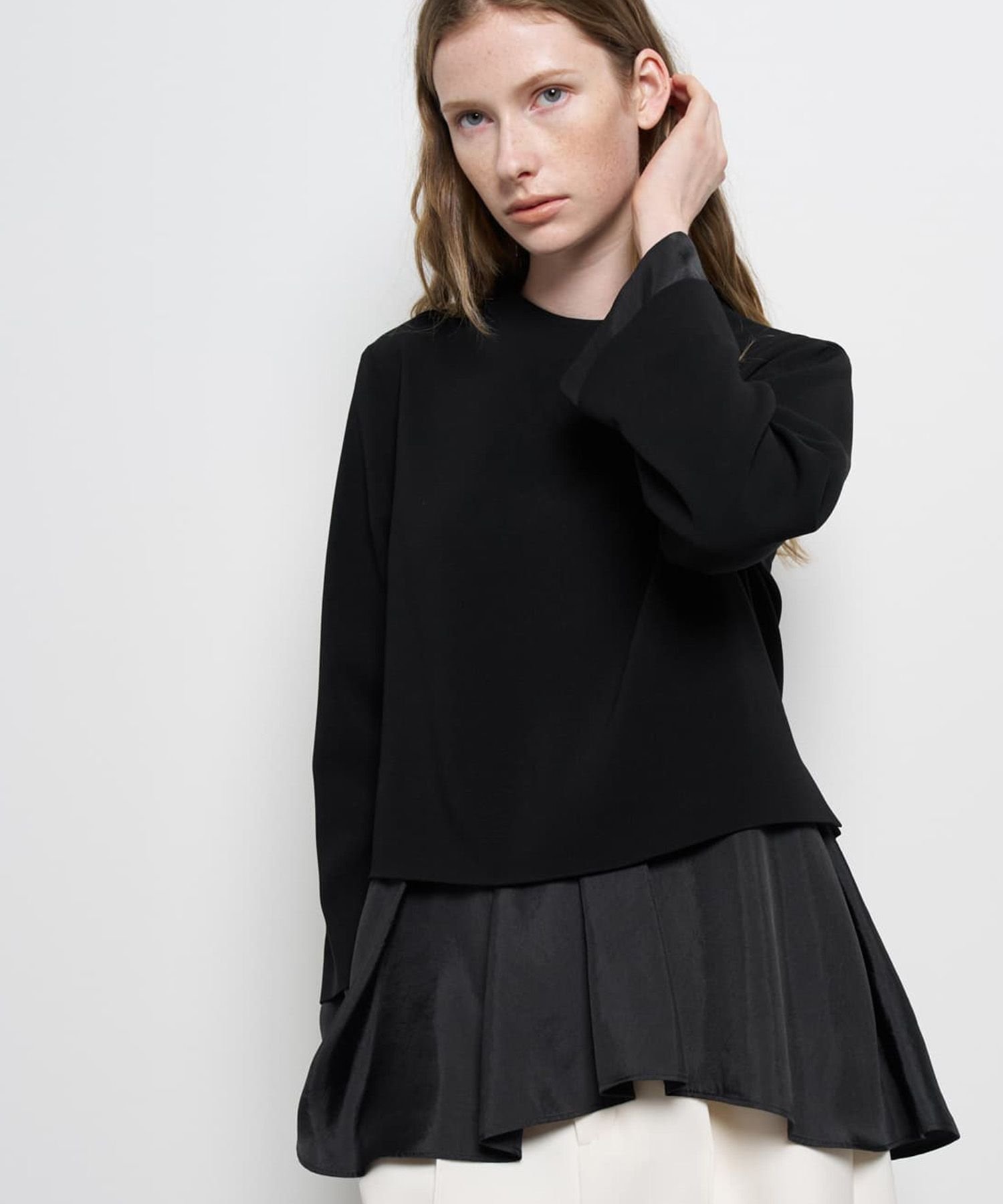 LANVIN en Bleu トリアセテートコンビブラウス ランバンオンブルー トップス シャツ・ブラウス ブラック ネイビー ホワイト【送料無料】