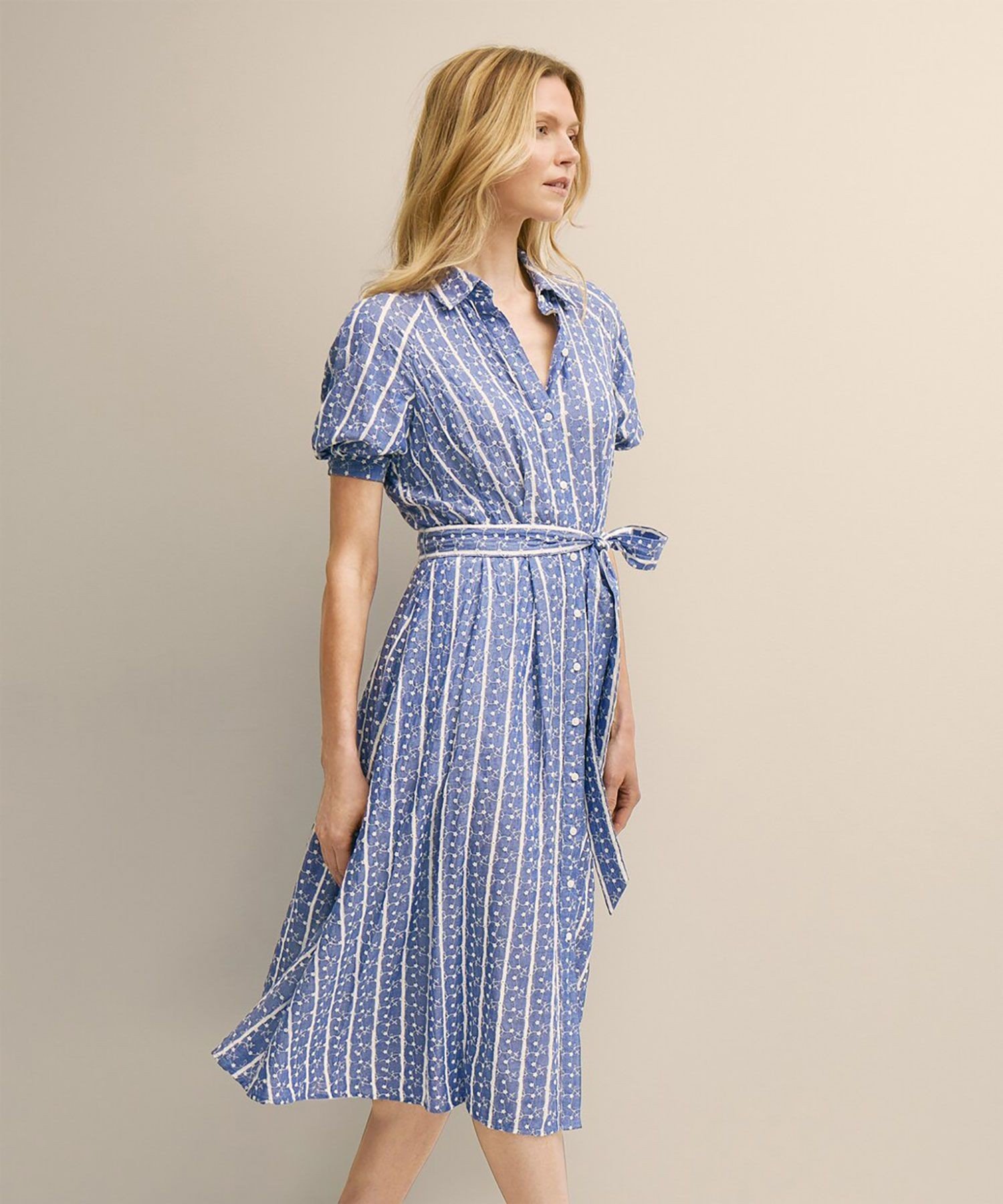 BROOKS BROTHERS レーヨン エンブロイダリー ショートスリーブシャツワンピース ブルックス ブラザーズ ワンピース・ドレス ワンピース ブルー【送料無料】