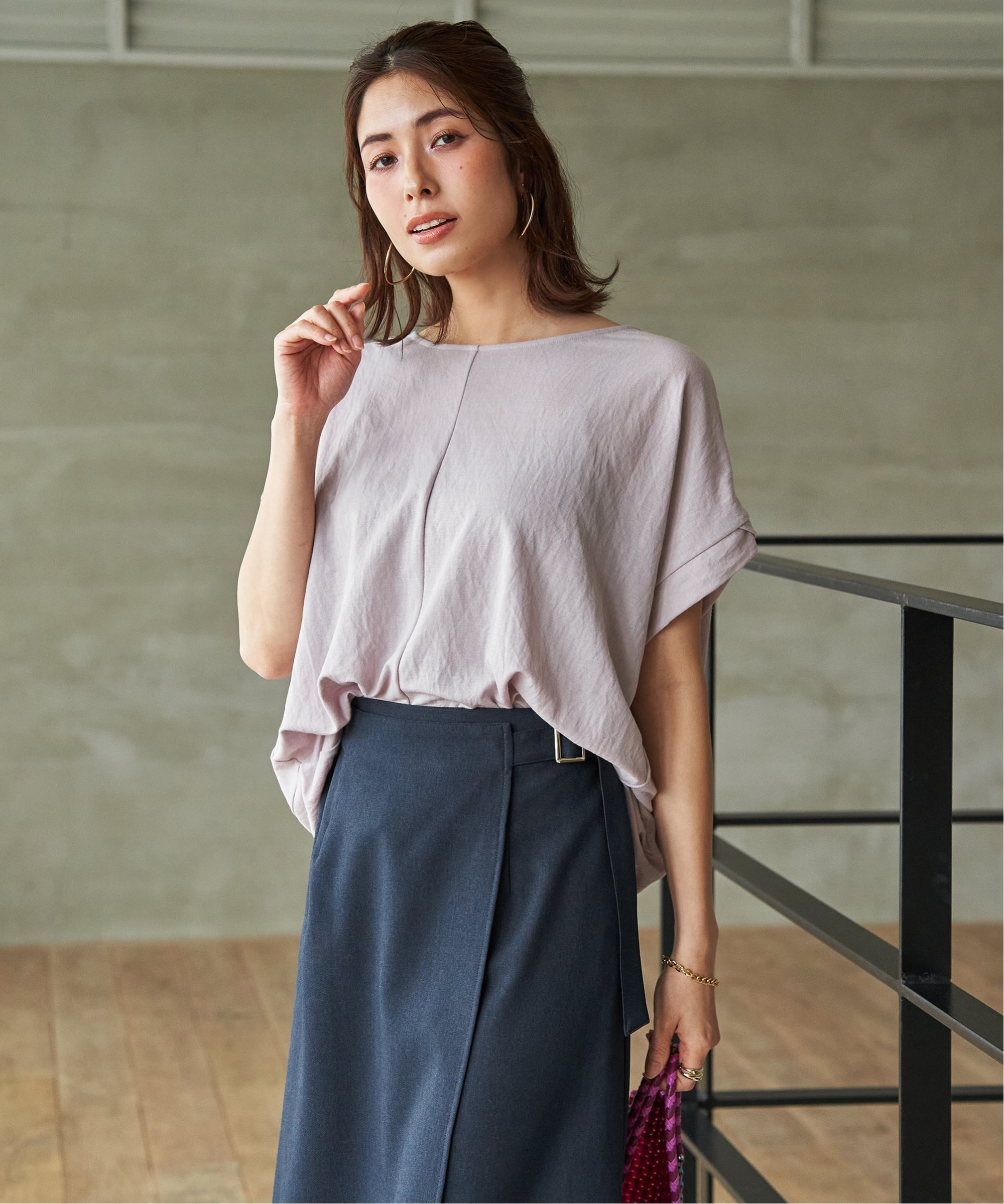 ikka 【接触冷感】鹿の子センターシームタックプルオーバー イッカ トップス カットソー・Tシャツ イエロー ブルー ベージュ グリーン