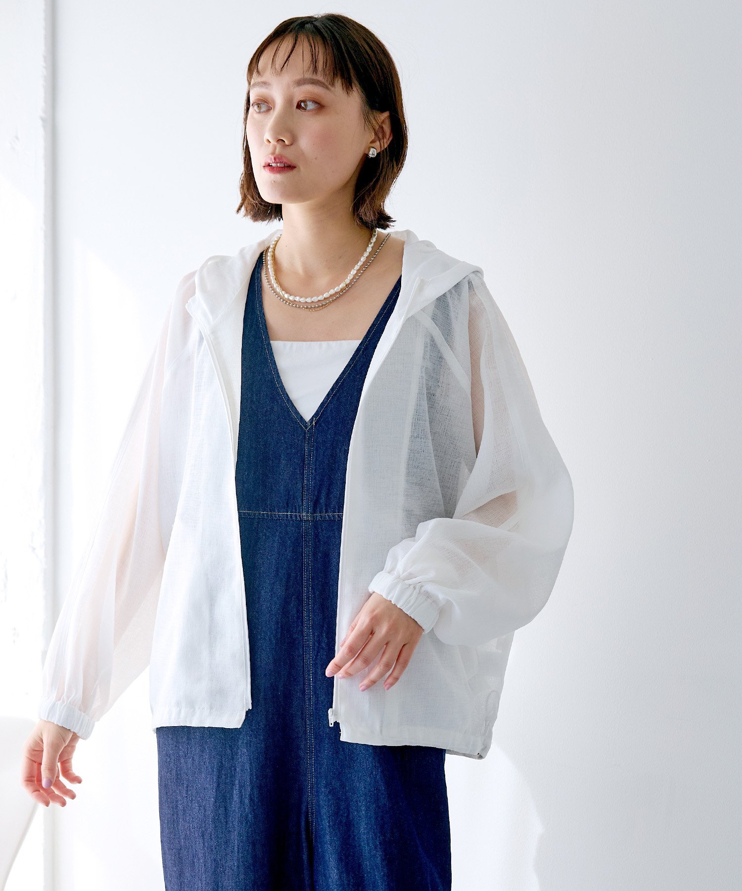 cross marche 《洗える》サマ美え シアーZIPパーカー クロスマルシェ ジャケット・アウター ブルゾン・ジャンパー ホワイト ブラウン【送料無料】