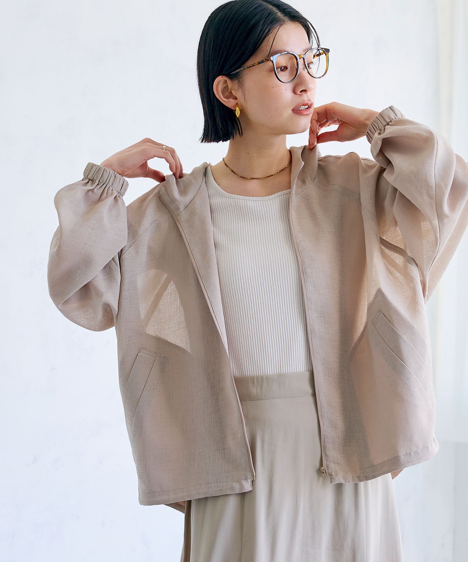 cross marche 《洗える》サマ美え シアーZIPパーカー クロスマルシェ ジャケット・アウター ブルゾン・ジャンパー ホワイト ブラウン【送料無料】