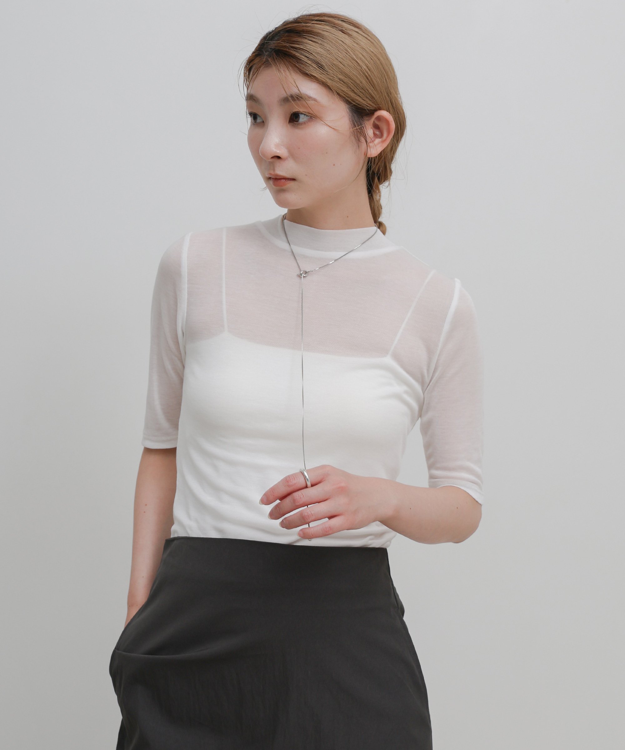 SELECT MOCA ボトルネックシアーTシャツ セレクトモカ トップス カットソー・Tシャツ