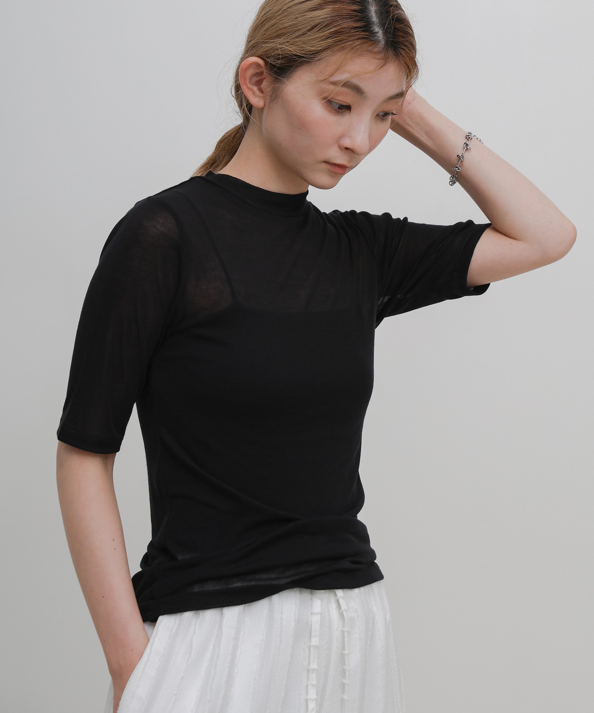 SELECT MOCA ボトルネックシアーTシャツ セレクトモカ トップス カットソー・Tシャツ