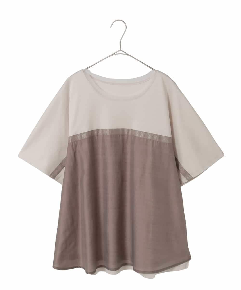 HIROKO BIS GRANDE 【大きいサイズ】ラメテープドッキングデザインカットソー /洗える ヒロコ ビス グランデ トップス カットソー・Tシャツ ホワイト ベージュ