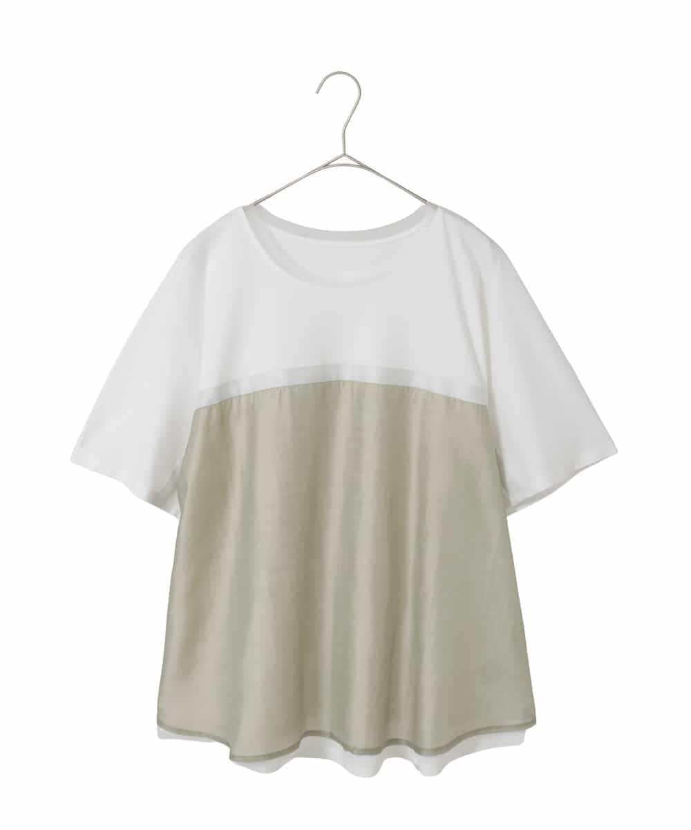 HIROKO BIS GRANDE 【大きいサイズ】ラメテープドッキングデザインカットソー /洗える ヒロコ ビス グランデ トップス カットソー・Tシャツ ホワイト ベージュ