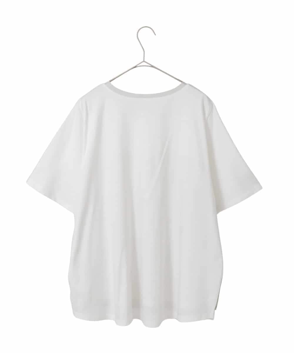 HIROKO BIS GRANDE 【大きいサイズ】ラメテープドッキングデザインカットソー /洗える ヒロコ ビス グランデ トップス カットソー・Tシャツ ホワイト ベージュ