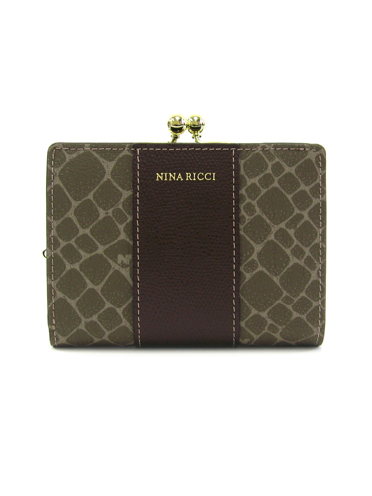 NINA RICCI グレインヌーボーパース がま口折り財布 マルショウ エンドウ 財布・ポーチ・ケース 財布 ワインレッド イエロー【送料無料】