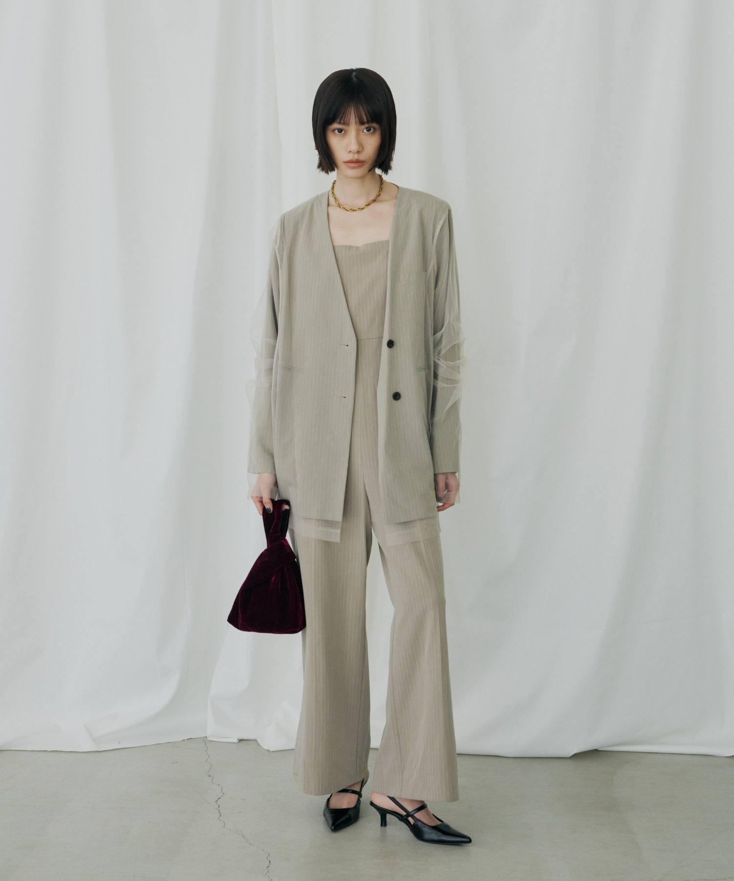 ANDRESD 結婚式・二次会対応 ピンストライプパンツドレス アンドレスド ワンピース・ドレス ドレス グレー ベージュ【送料無料】