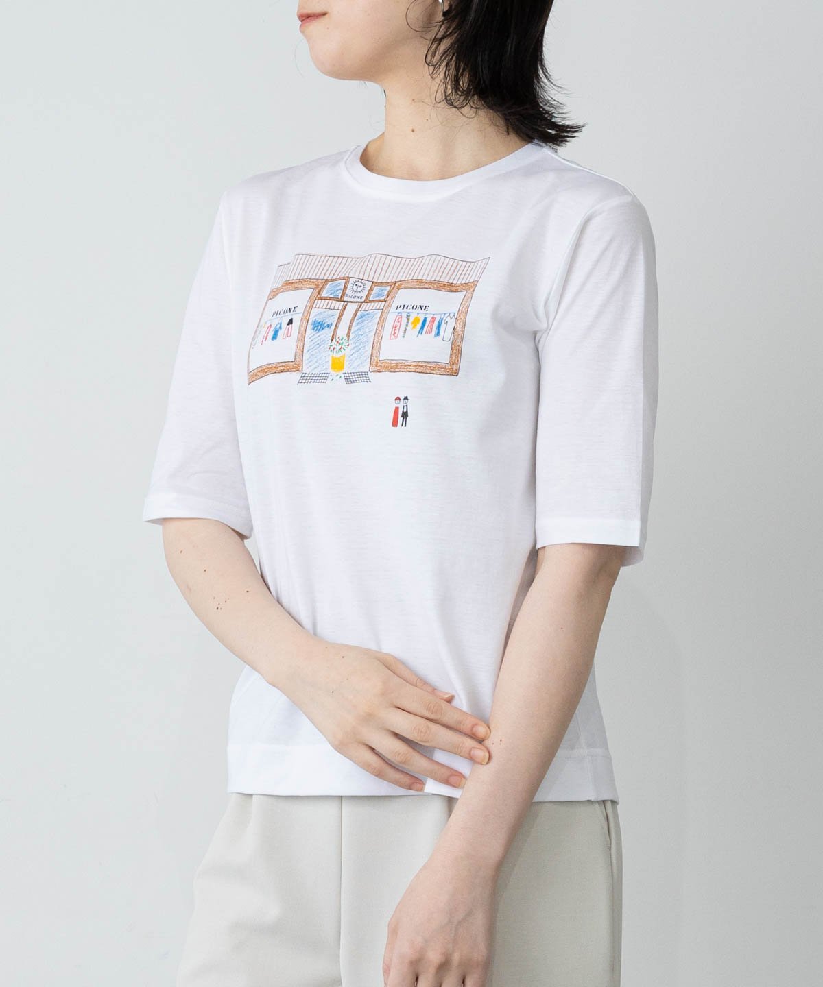 【スタジオピッコーネ公式】コットン100%UV速乾5分袖プルオーバー スタジオピッコーネ トップス カットソー・Tシャツ ホワイト