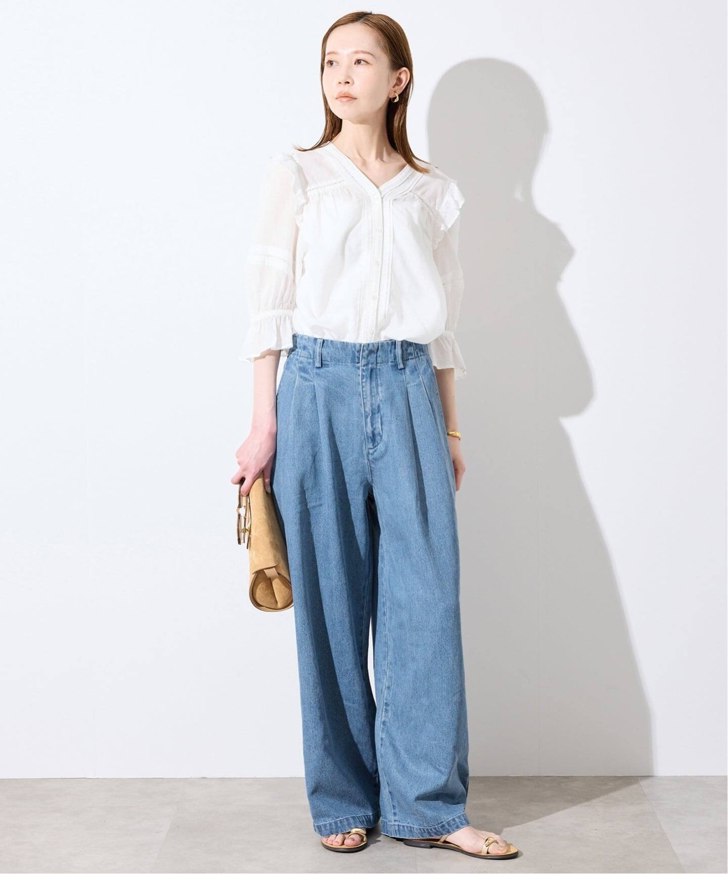 SLOBE IENA 《WEB限定/3サイズ展開/追加6予約》LEDENIM TUCK TROUSERデニム スローブ イエナ パンツ ジーンズ・デニムパンツ ブルー