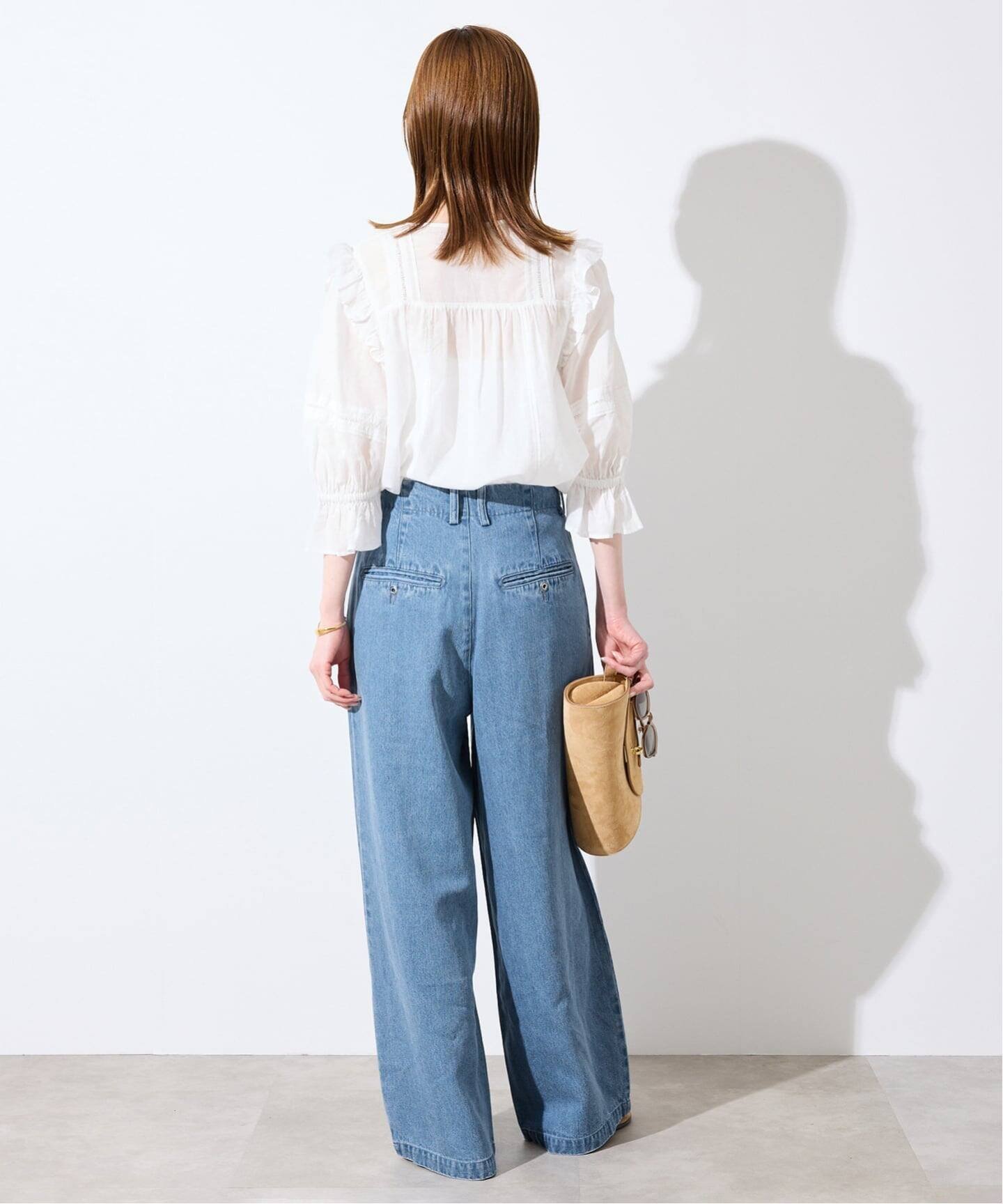 SLOBE IENA 《WEB限定/3サイズ展開/追加6予約》LEDENIM TUCK TROUSERデニム スローブ イエナ パンツ ジーンズ・デニムパンツ ブルー