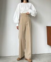 【SALE/74%OFF】JUNOAH Louere ハイウエストタックパンツ ジュノア パンツ スラックス・ドレスパンツ ブラウン ホワイト ブラック ベージュ グレー
