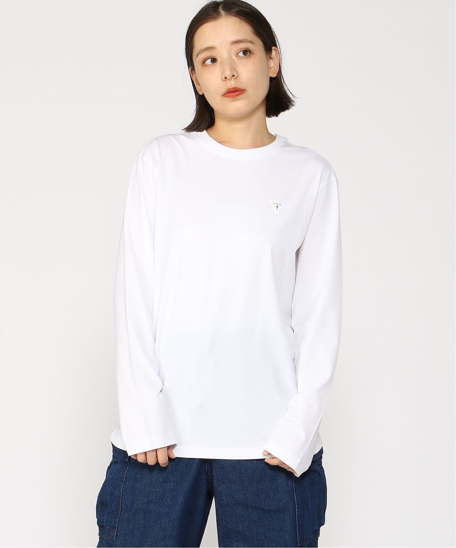 GUESS 長袖Tシャツ カットソー(U)UNI L/Slv Tee Shirt ゲス トップス カットソー・Tシャツ ホワイト ブラック