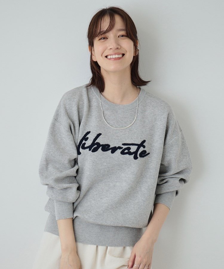 SHOO・LA・RUE 【洗える/S-LL/ちくちくしにくい】優しい風合いの もこもこロゴニット シューラルー トップス ニット グレー ブラック【送料無料】のサムネイル