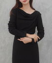 【SALE/79%OFF】JUNOAH CENEA ドレープセミフレアワンピース ジュノア ワンピース・ドレス ワンピース グレー ピンク ブラック