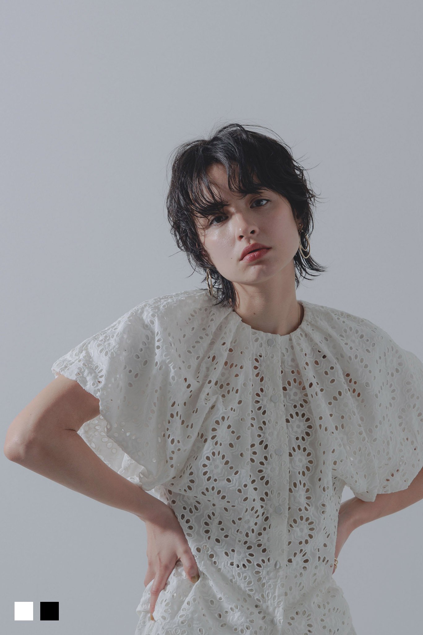 Limue 刺繍3Dブラウス リミュ トップス シャツ・ブラウス ホワイト ブラック