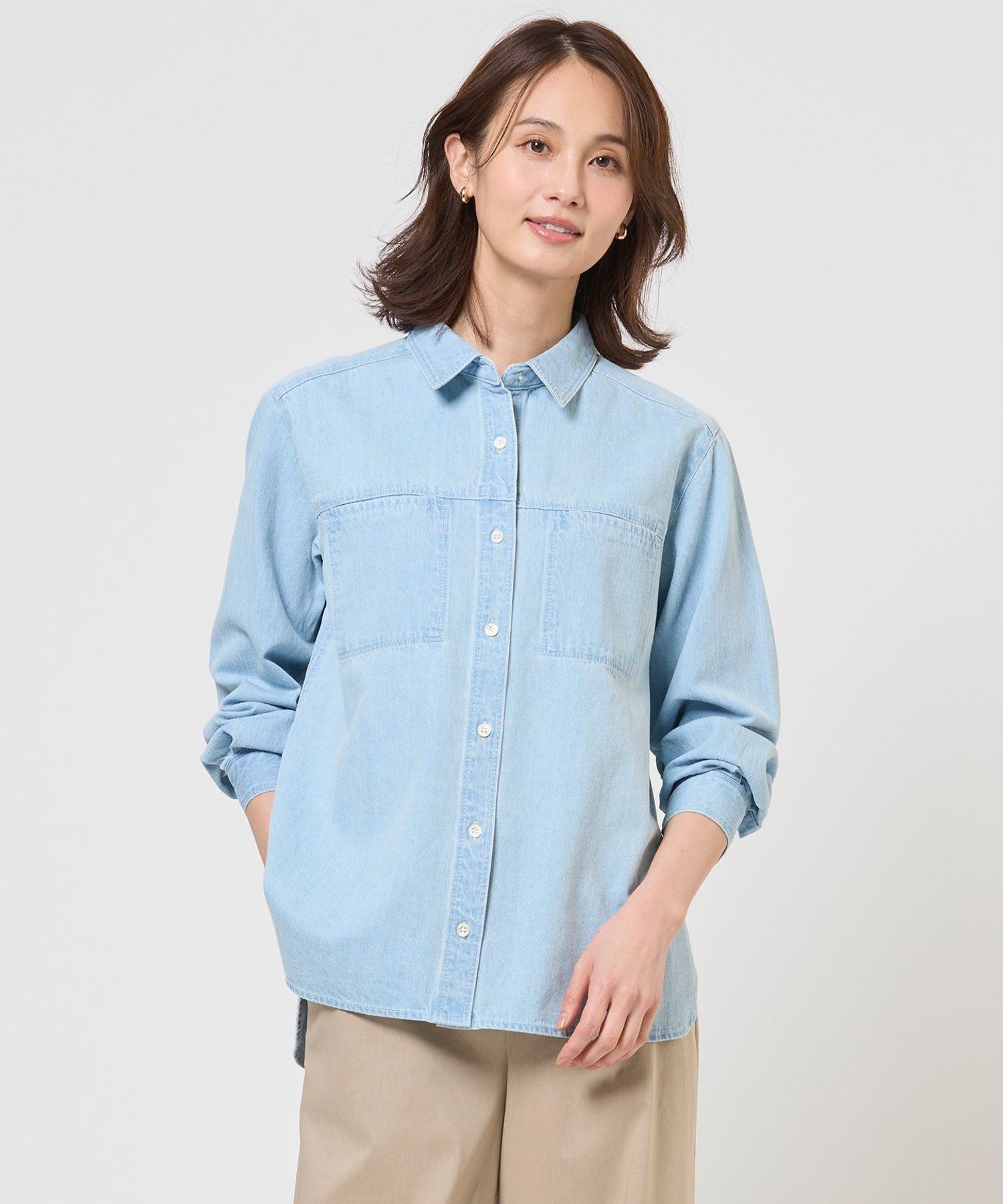 J.PRESS LADIES L 【冷房対策に】コットンリネン 7oz デニム シャツ ジェイプレス トップス シャツ・ブラウス