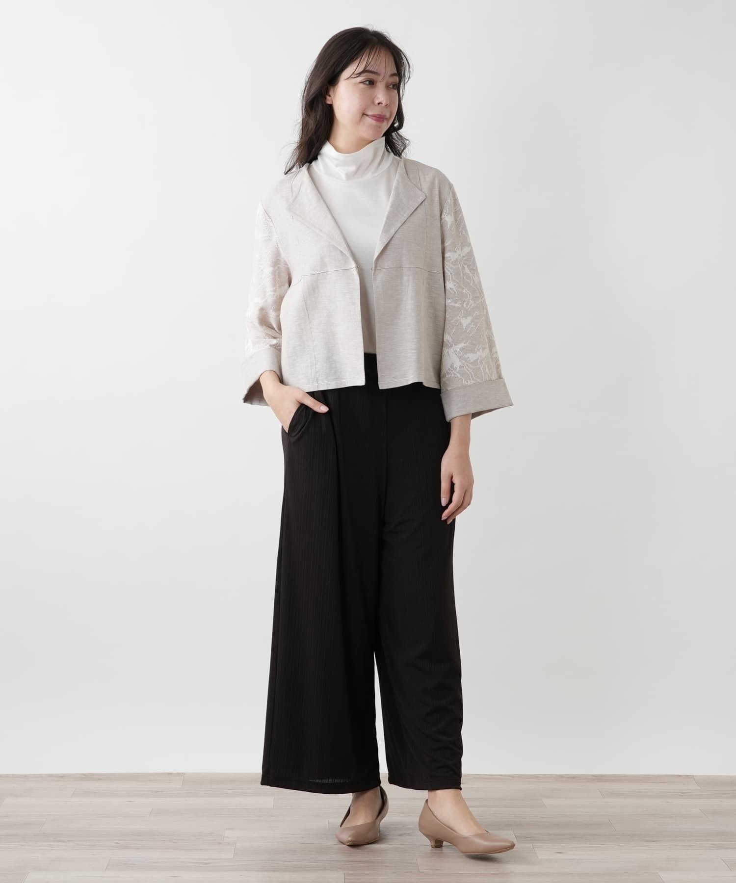 Leilian PLUS HOUSE 【店頭人気】ショートジャケット【CINZIA CALDI】 レリアン プラスハウス ジャケット・アウター テーラードジャケット・ブレザー グレー ベージュ