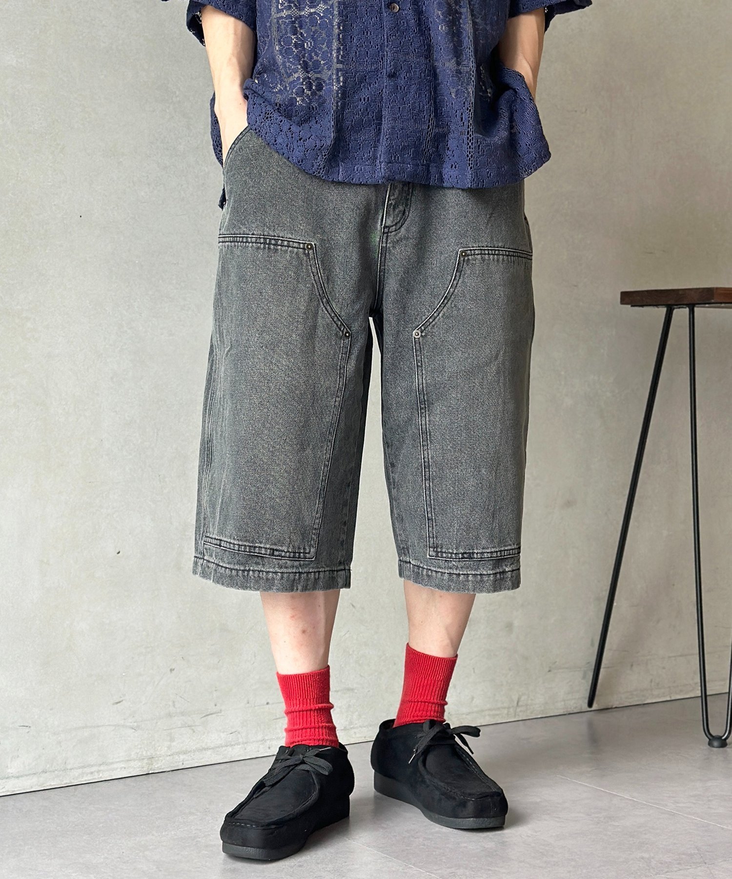 CPCM ダブルニーデニムクオーター シーピーシーエム パンツ その他のパンツ ブルー ブラック【送料無料】