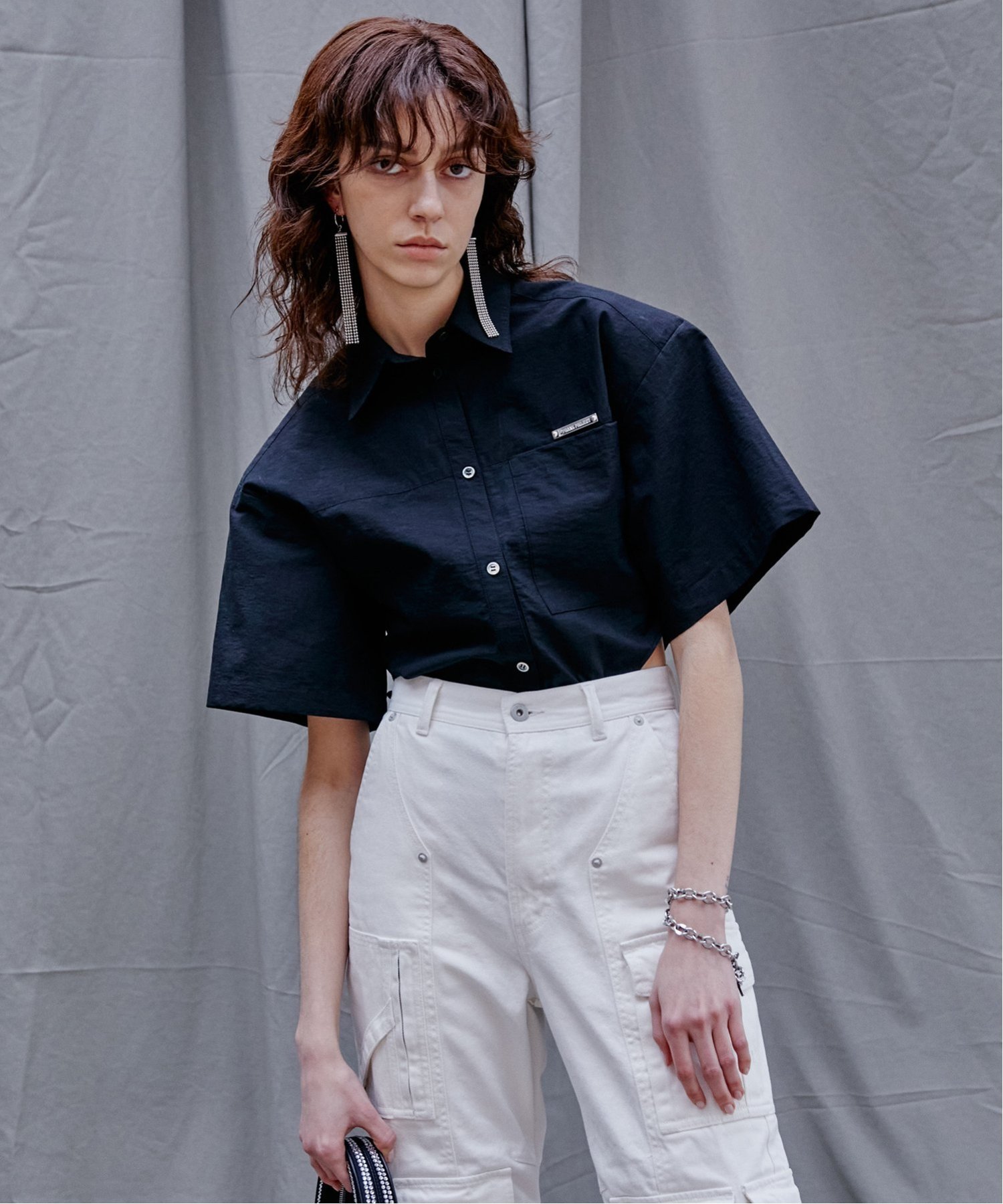 PRANK PROJECT ハーフスリーブシャツボディスーツ / Half Sleeve Shirt Bodysuit プランク プロジェクト トップス シャツ ブラウス ブラック ホワイト【送料無料】