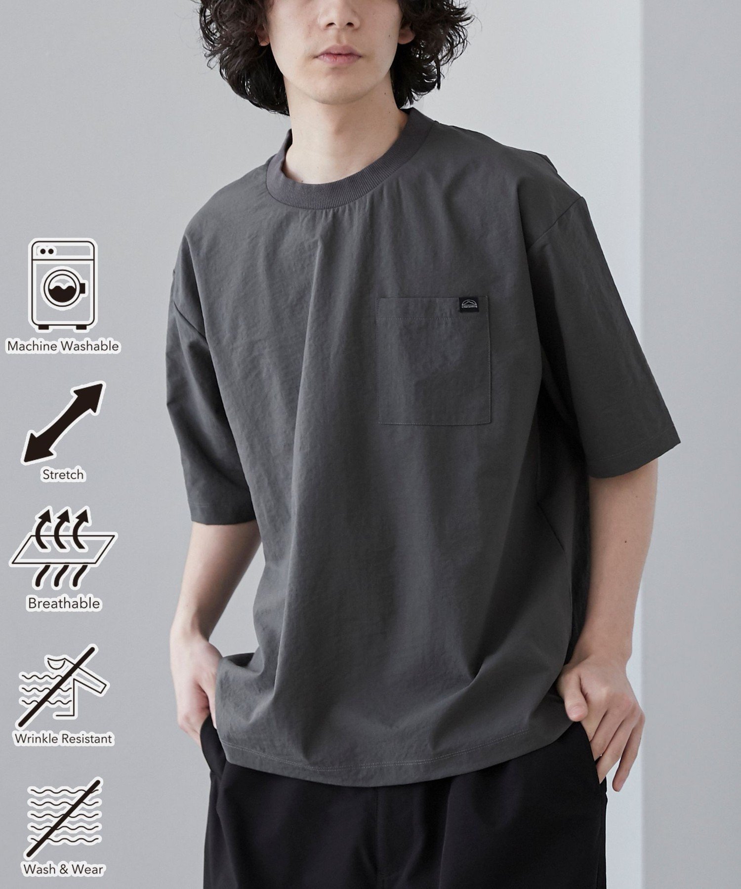 coen FUNCTION POCKET TEE コーエン トップス カットソー・Tシャツ グレー ブラック