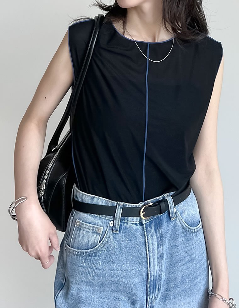 Re:EDIT シアー配色ノースリーブトップス リエディ トップス カットソー・Tシャツ グリーン ブラック グレー ブルー【送料無料】のサムネイル