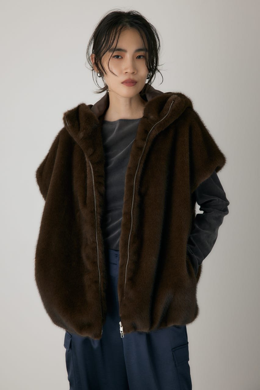 crie conforto ミンクライクファーベスト クリー コンフォルト トップス ベスト・ジレ ブラウン【送料無料】