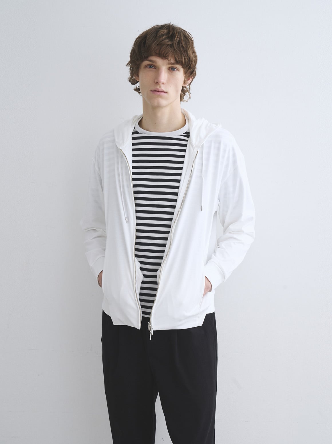 three dots Men's Powdery cotton zip up hoody スリードッツ トップス カットソー・Tシャツ ブラック グレー ホワイト