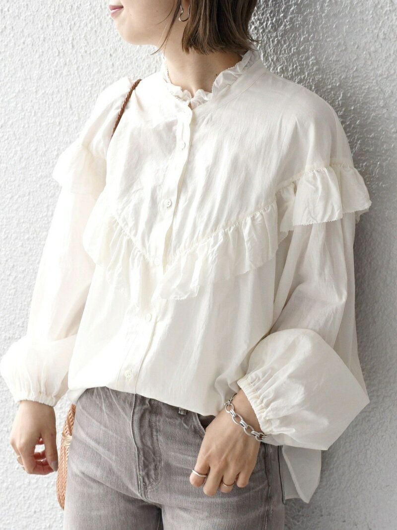 【SALE／60%OFF】SHIPS WOMEN ＜手洗い可能＞Vラッフルブラウス◇ シップス トップス シャツ・ブラウス ホワイト ブラック グリーン【送料無料】のサムネイル