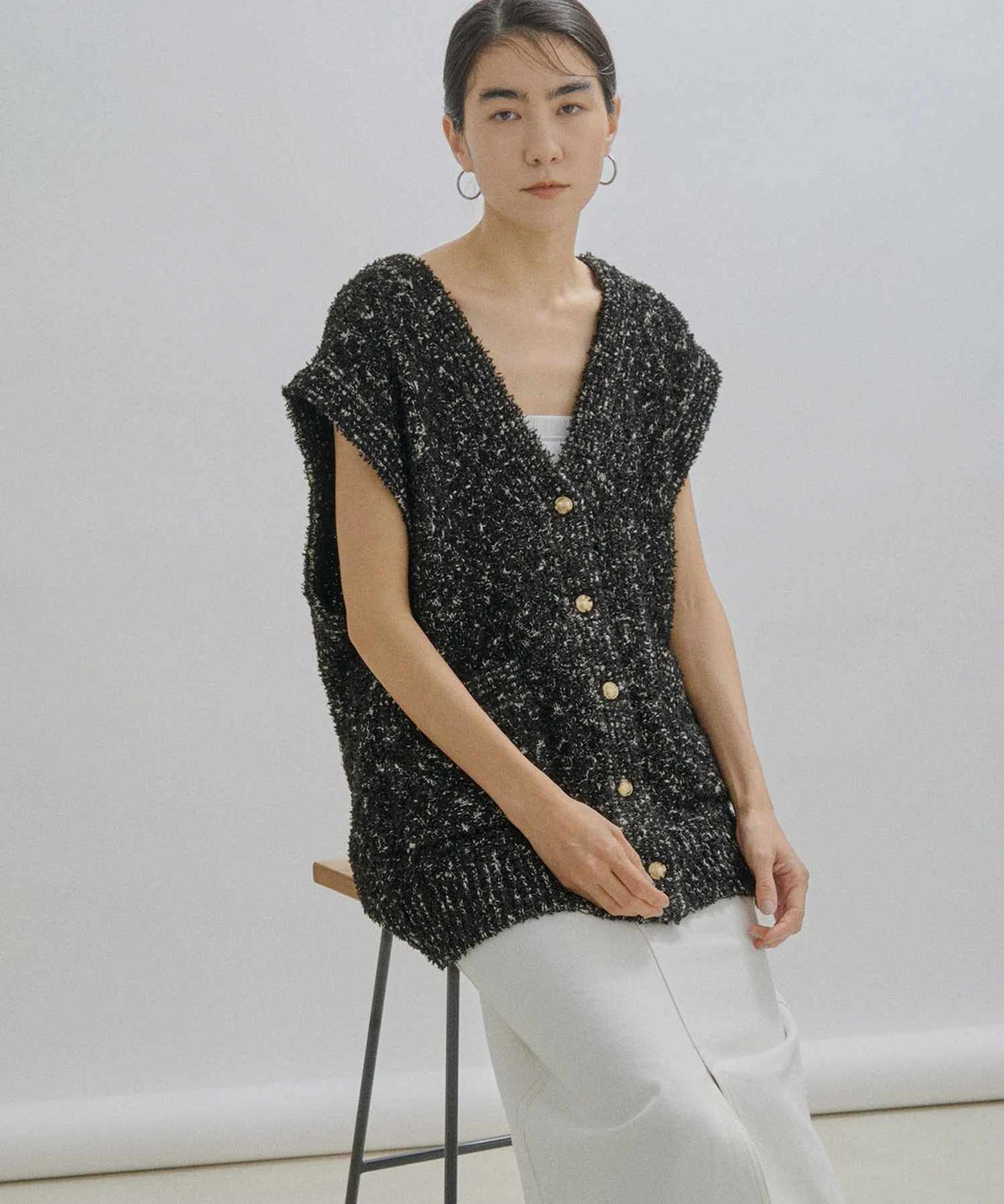 【SALE／50%OFF】SALON adam et rope' 【WEB限定】ツイードニットベスト ...