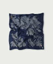 45R リネンロータスプリントの刺繍バンダナ(インディゴ) フォーティファイブアール ファッション雑貨 スカーフ・バンダナ ブルー【送料無料】