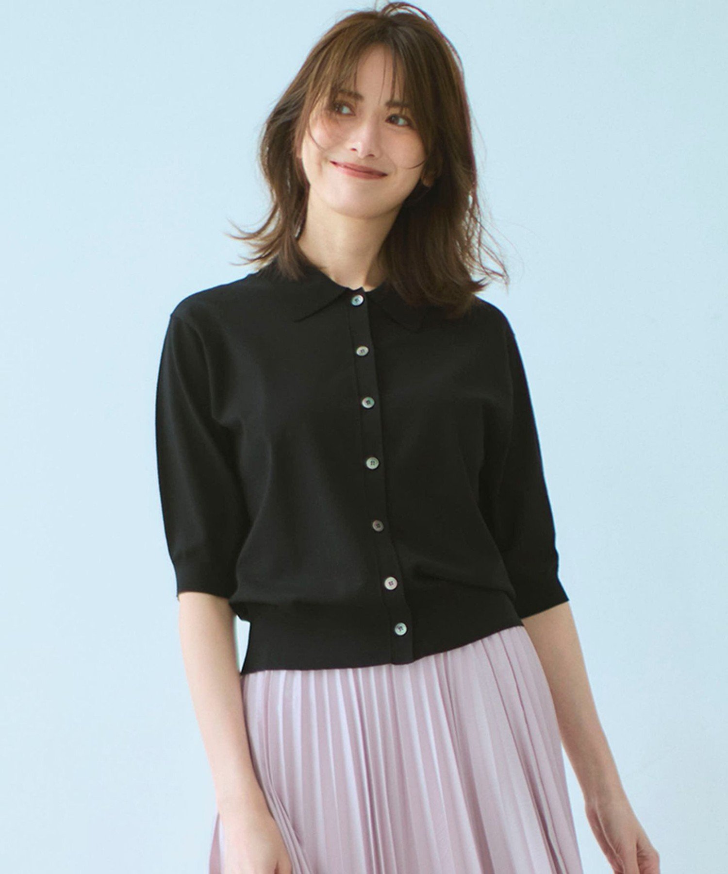 23区 【洗える/吊り干しOK】ヴィスコースストレッチ ポロニット カーディガン ニジュウサンク トップス カーディガン ベージュ ブルー グレー ブラック ブラウン【送料無料】のサムネイル