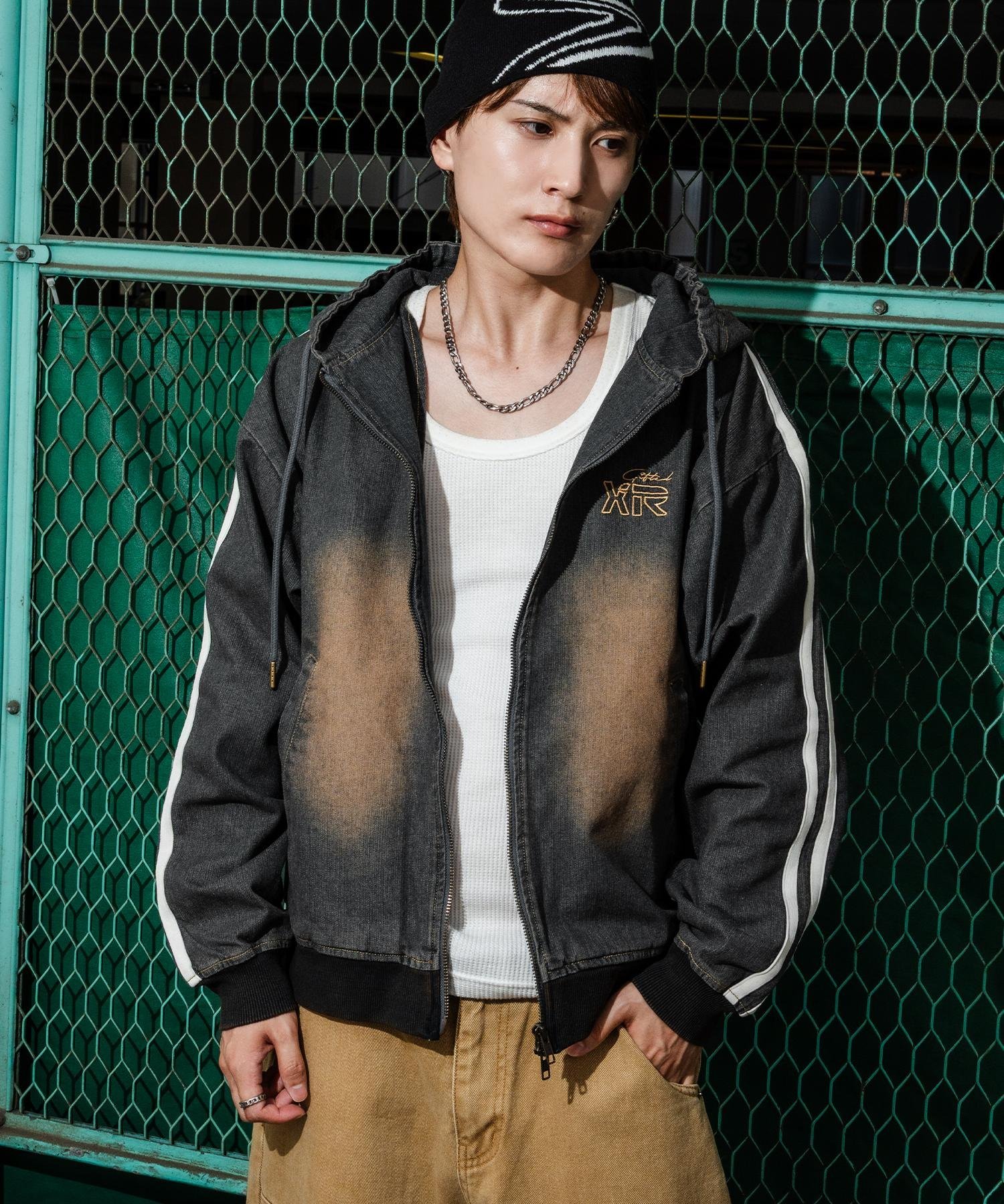 improves サイドライン デニム ジップパーカー インプローブス ジャケット・アウター デニムジャケット ブラック ブルー【送料無料】