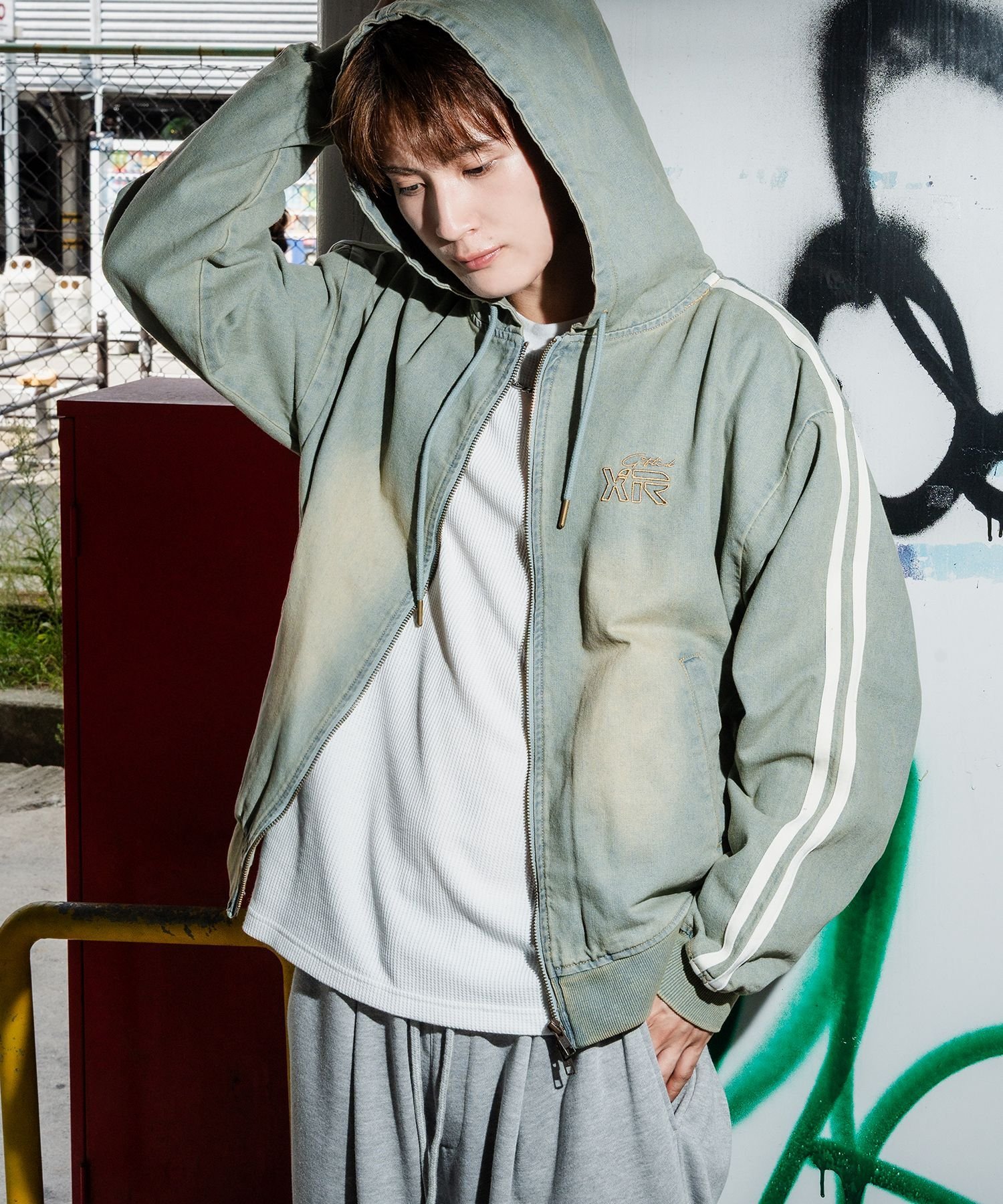 improves サイドライン デニム ジップパーカー インプローブス ジャケット・アウター デニムジャケット ブラック ブルー【送料無料】