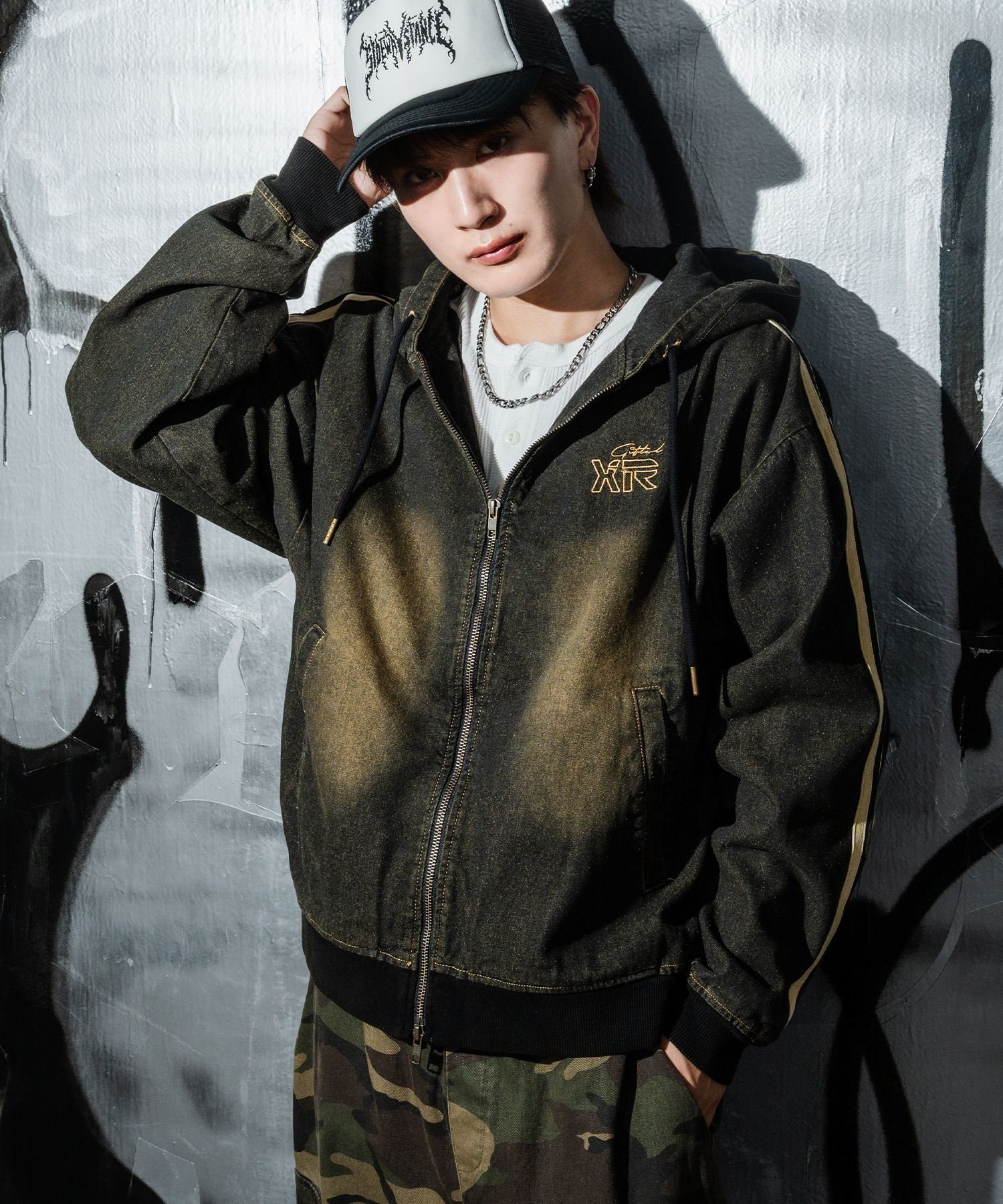 improves サイドライン デニム ジップパーカー インプローブス ジャケット・アウター デニムジャケット ブラック ブルー【送料無料】